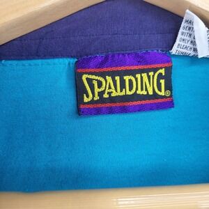 Spalding Polo Shirt Mens XL Teal Pink Navy White Striped Colorblock Pro Athletic